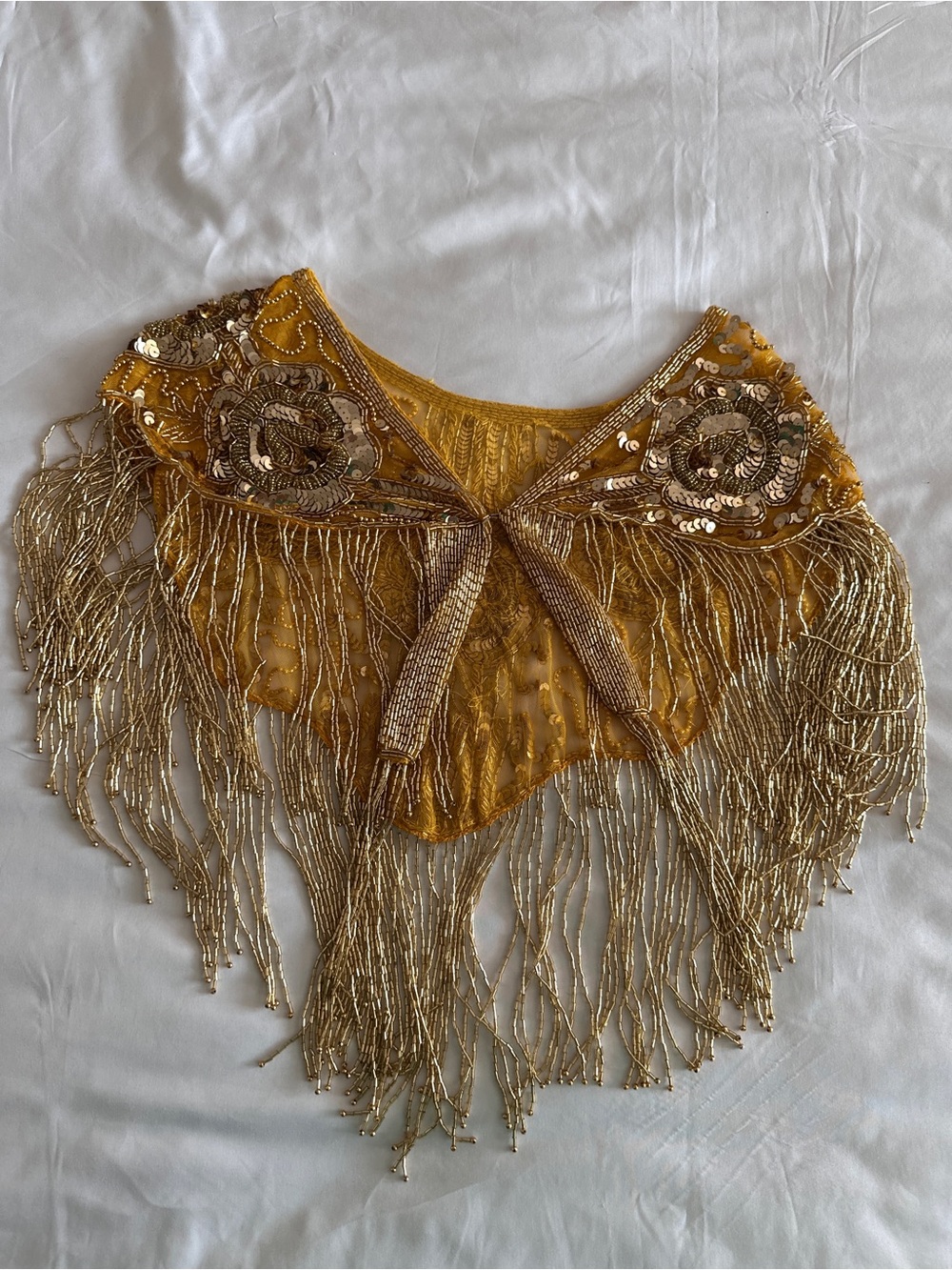 Vintage Gold Beaded Fringe Capelet Sequined - Picture 2 of 7